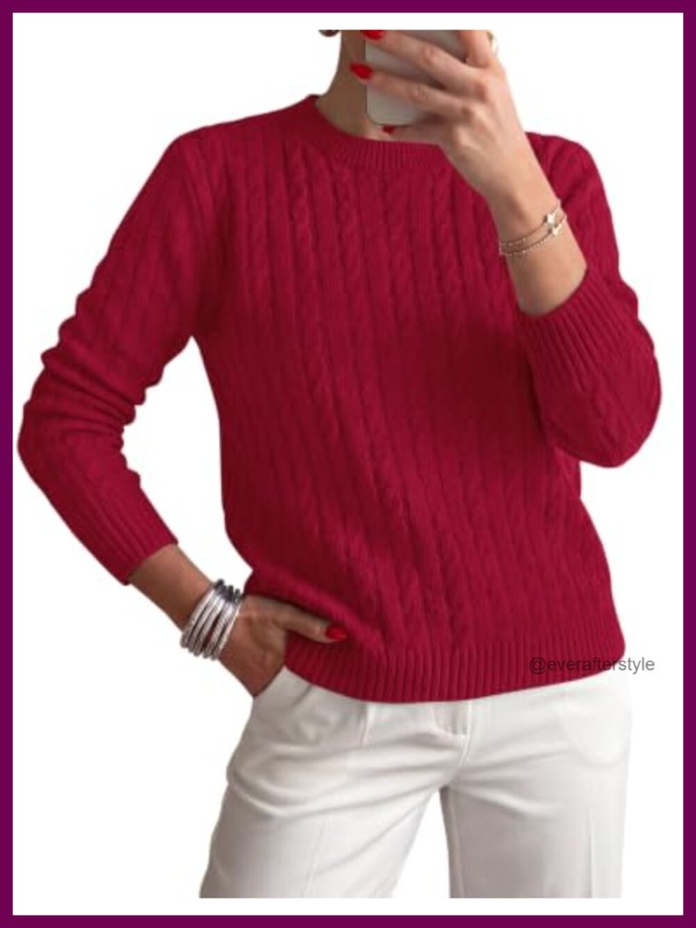 Cable Knit Crewneck Long Sleeve Pullover Sweater Soft Warm Fall Winter